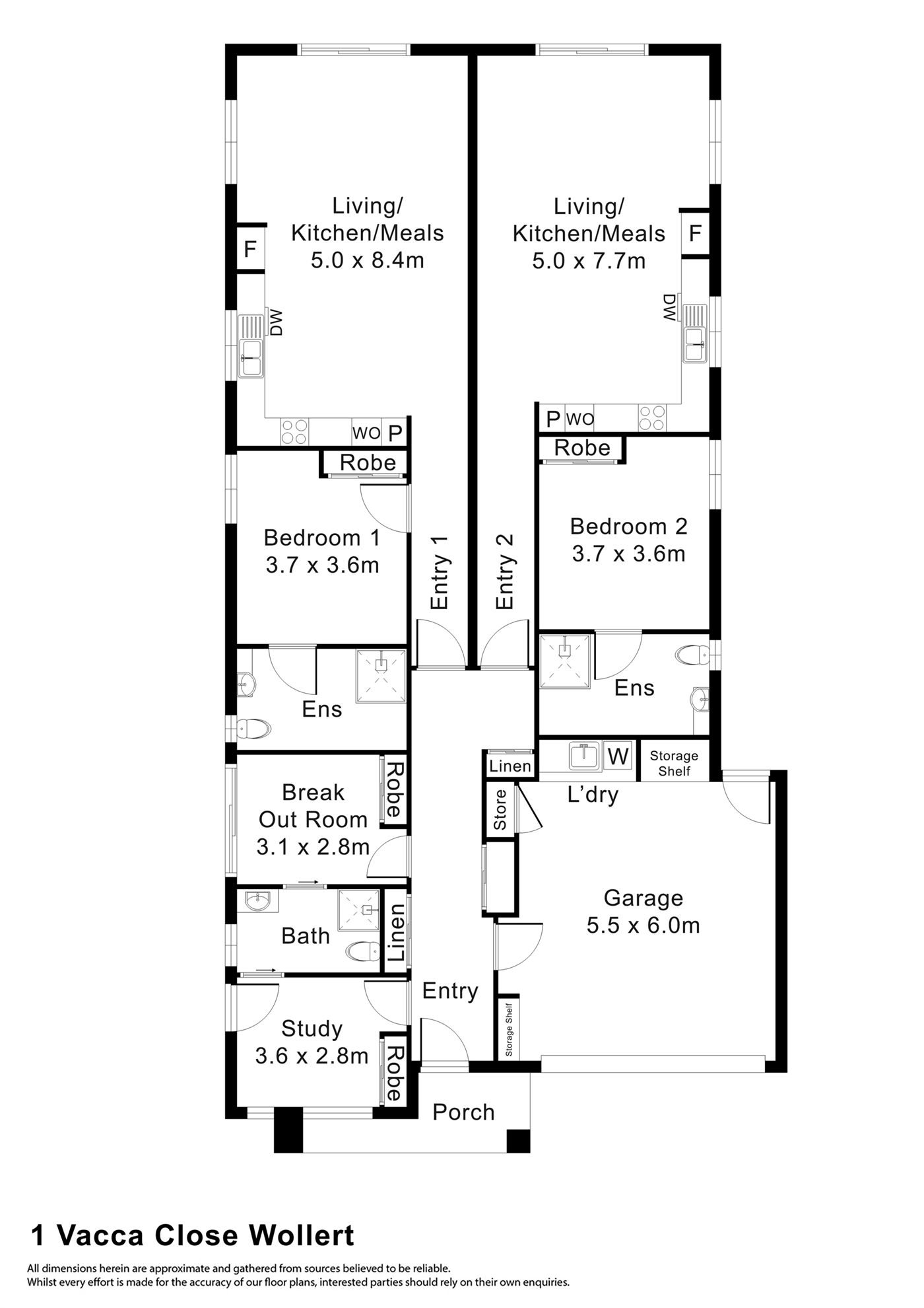 Floorplan of 1 Vacca Close, showing the room layout.
