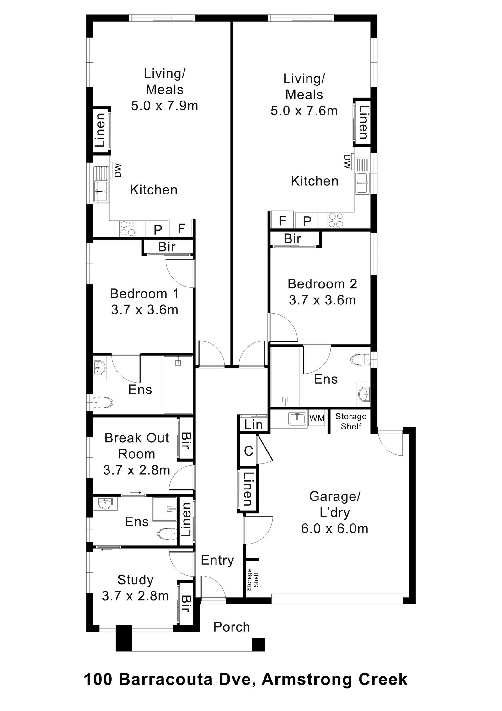 Floorplan of 100 Barracouta Drive, showing the room layout.