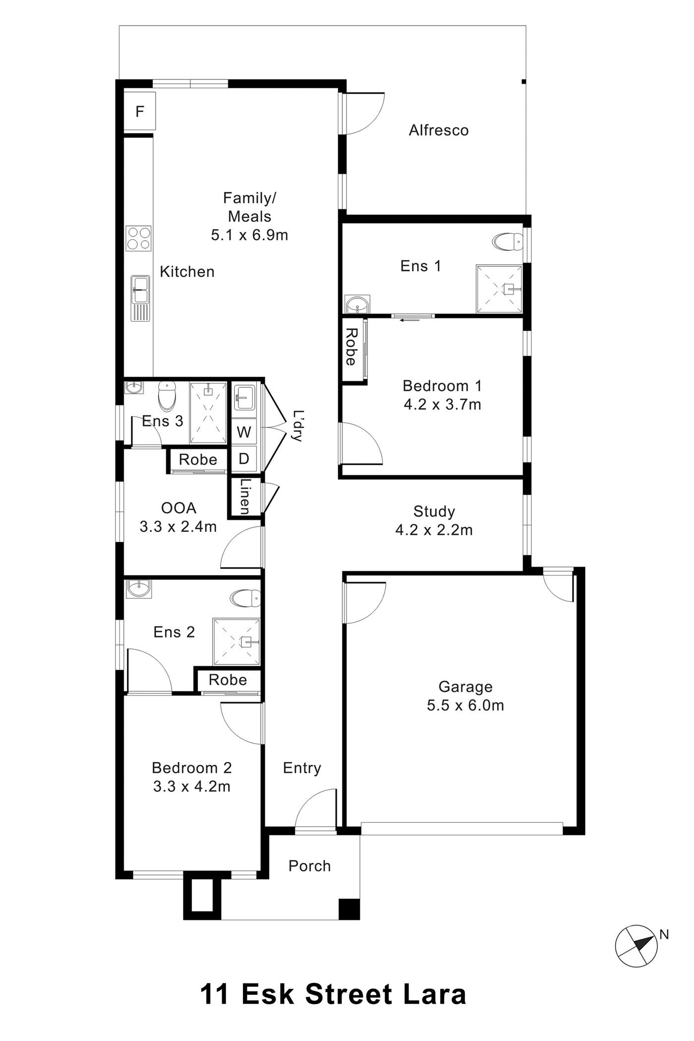 Floorplan of 11 Esk Street, showing the room layout.