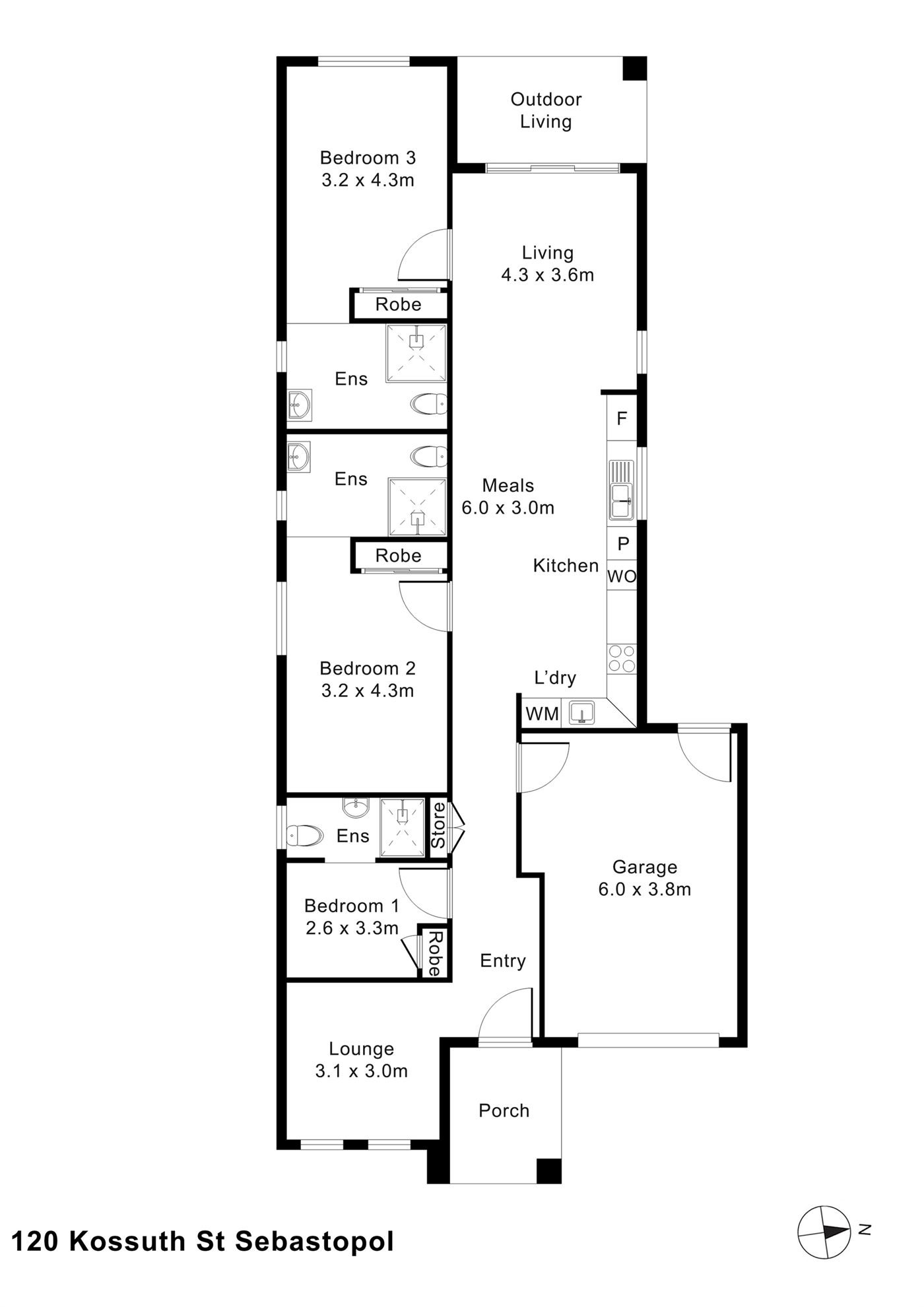 Floorplan of 120 Kossuth Street, showing the room layout.
