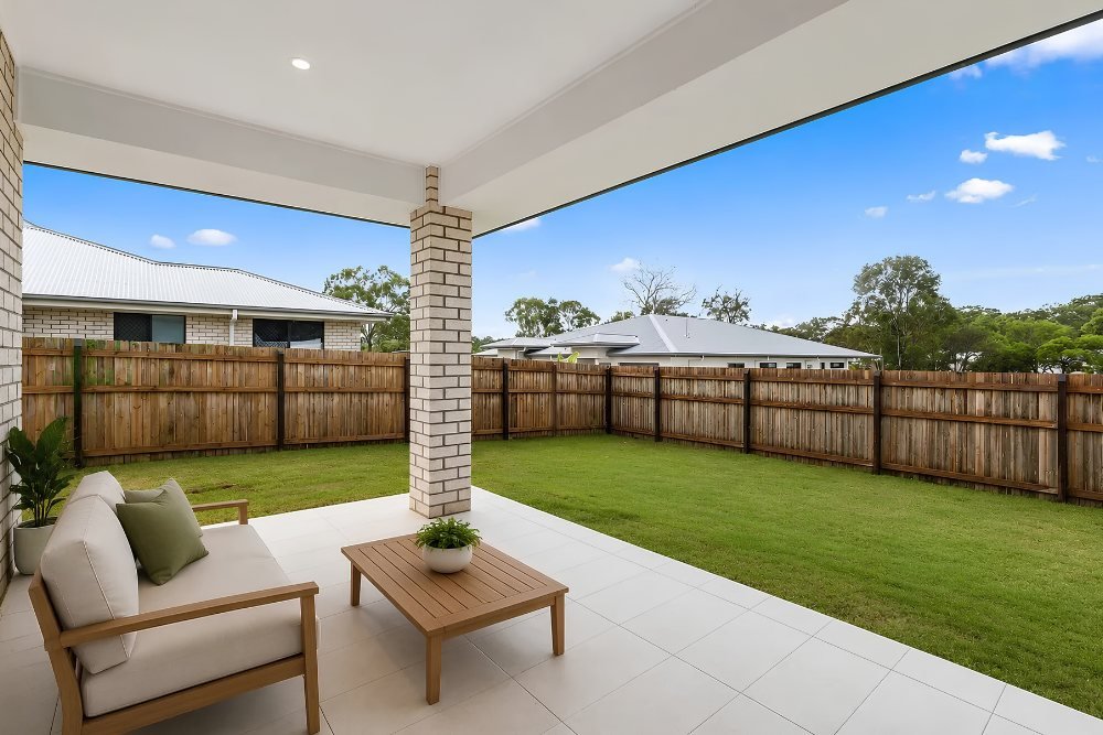 The covered alfresco, looking over the backyard.