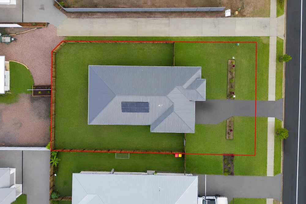 An aerial view of the block, with the boundary marked.