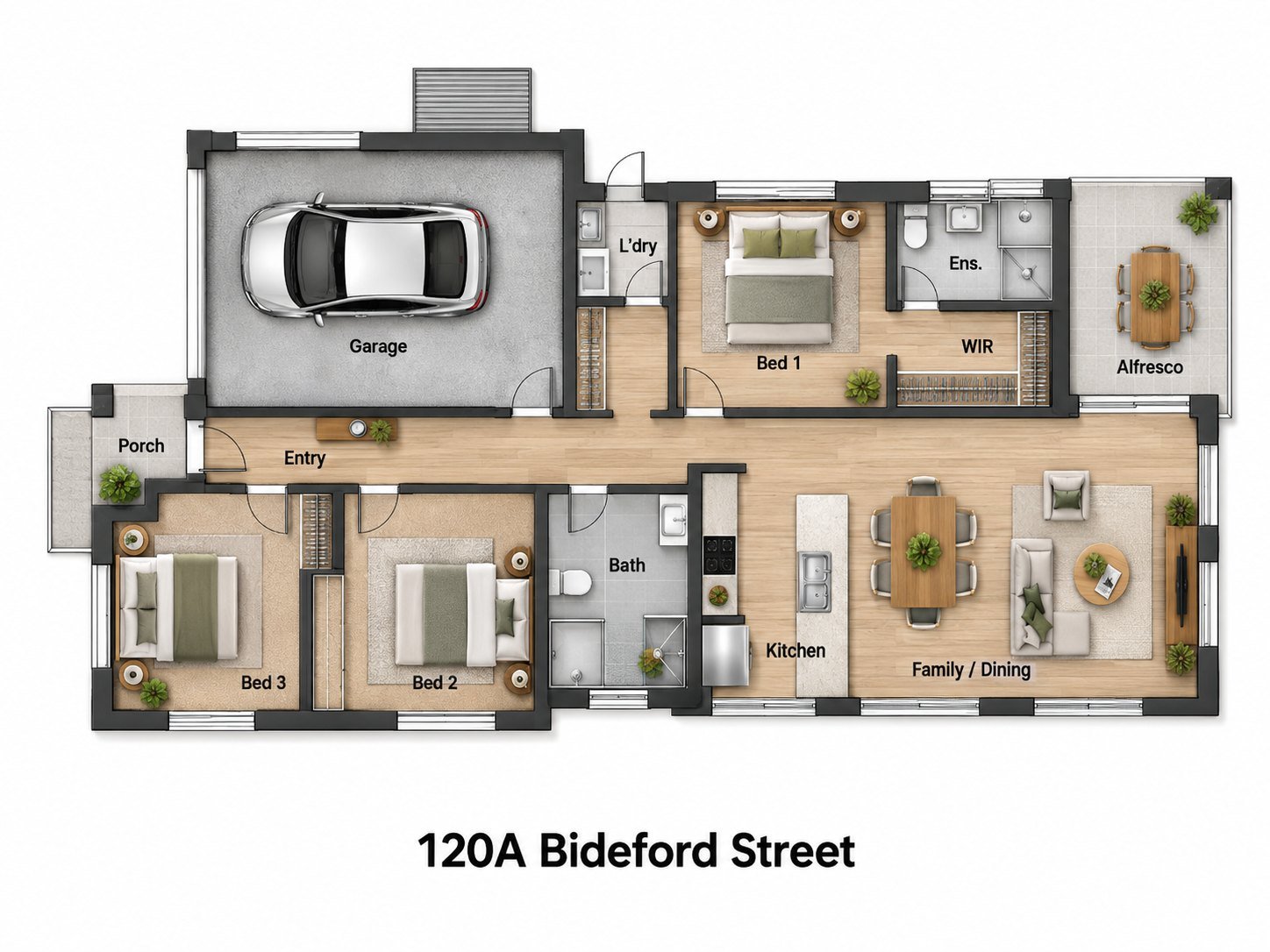 Floor plan of 120A Bideford Street, showing the room layout.