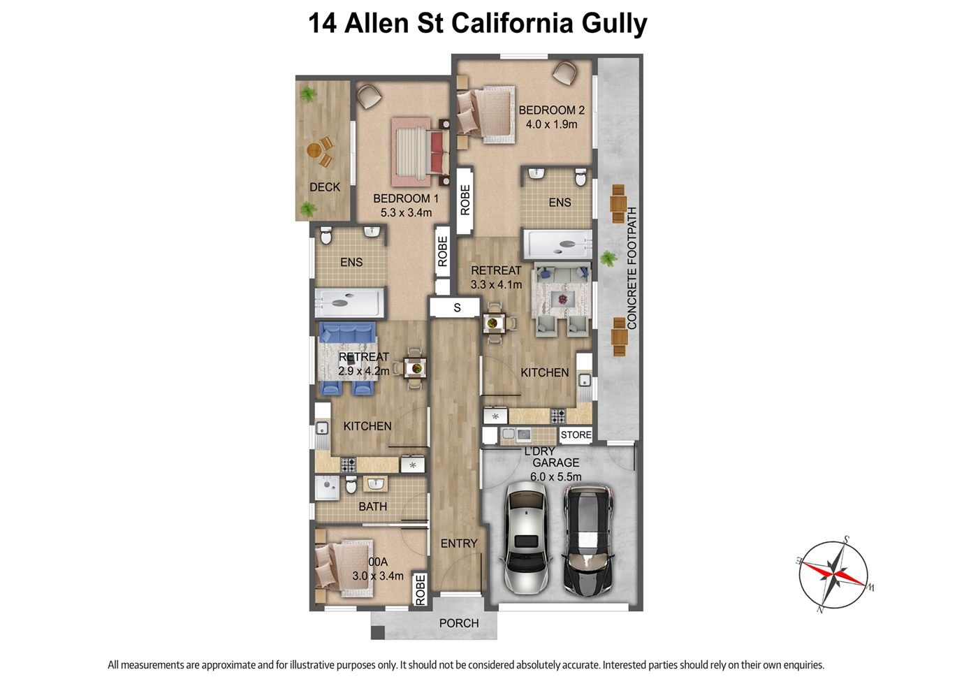 Floorplan of 14 Allen Street, showing the room layout.