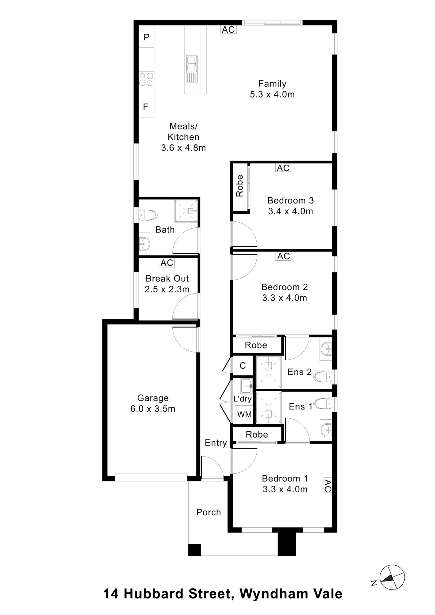 Floorplan of 14 Hubbard Street, showing the room layout.
