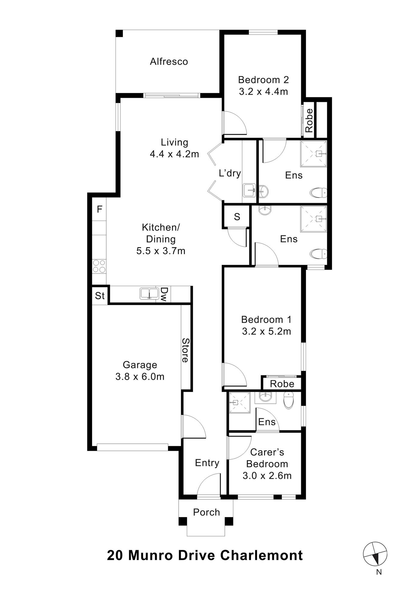 Floorplan of 20 Munro Drive, showing the room layout.