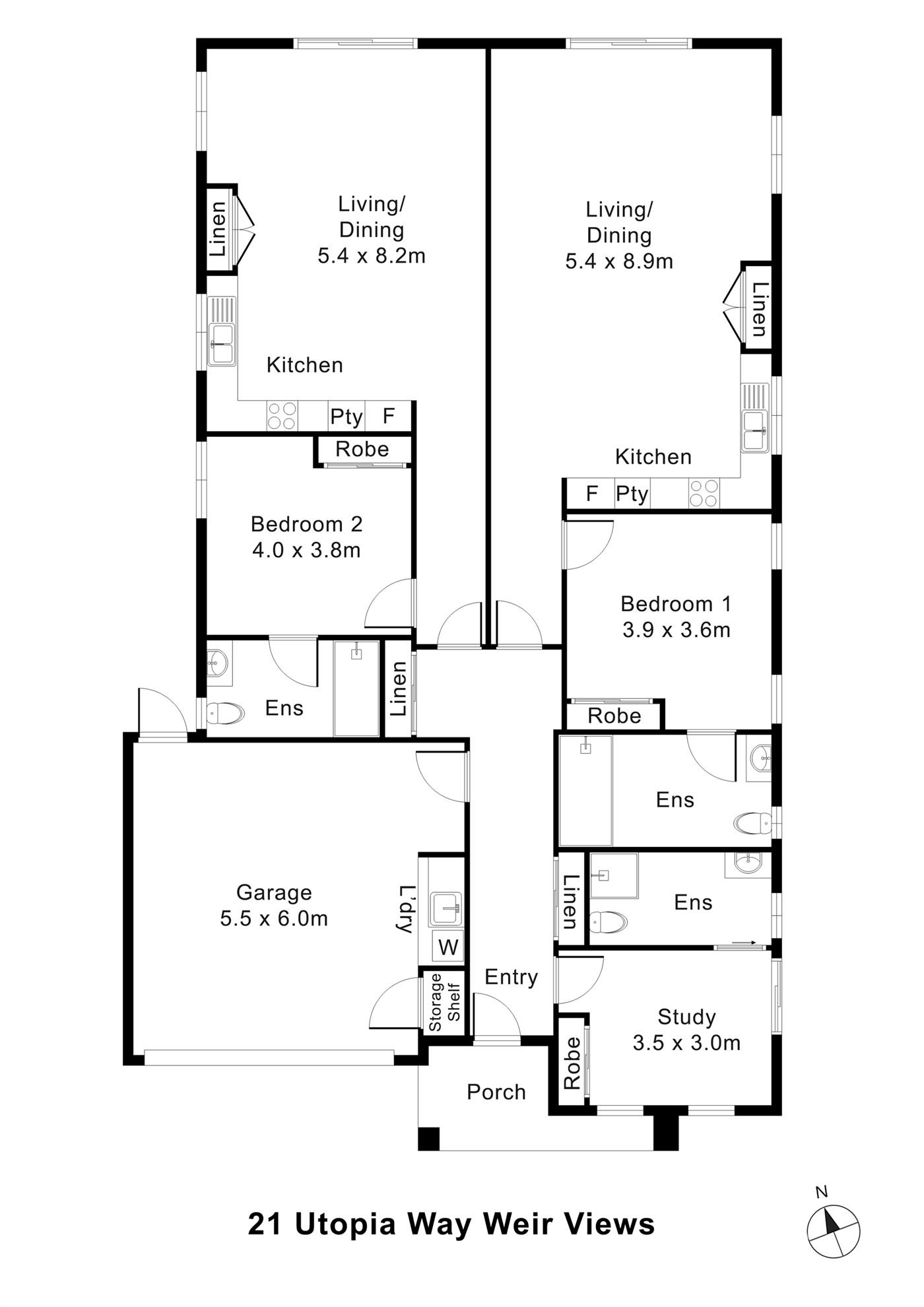 Floorplan of 21 Utopia Way, showing the room layout.