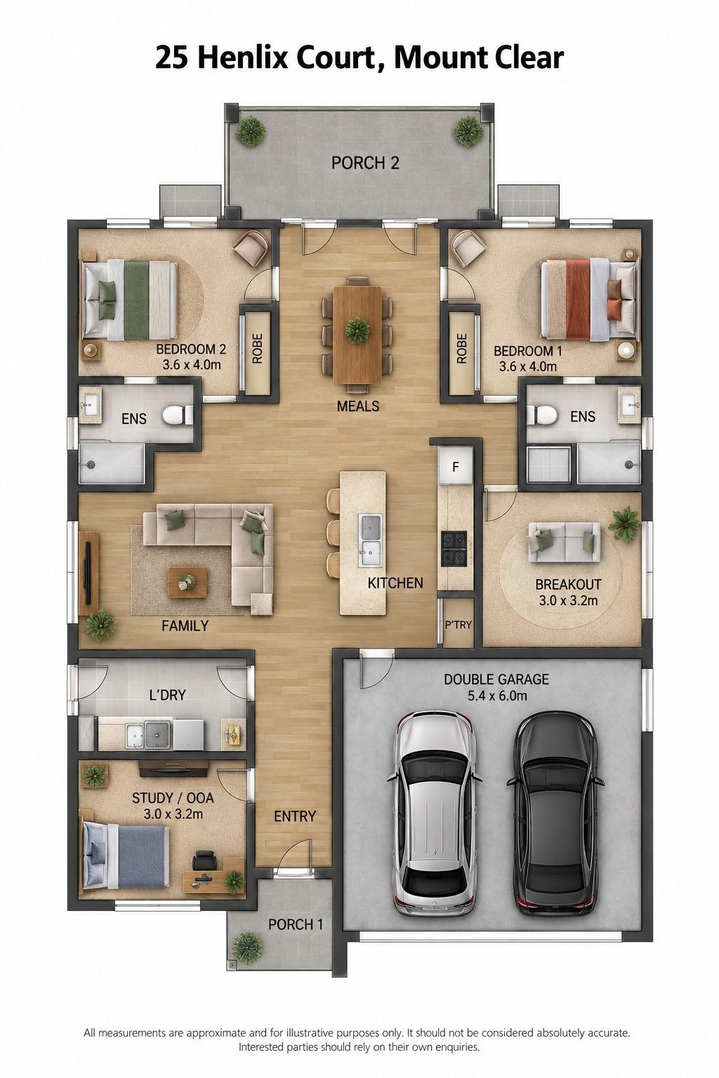 Floor plan of 25 Henlix Court, showing the room layout.