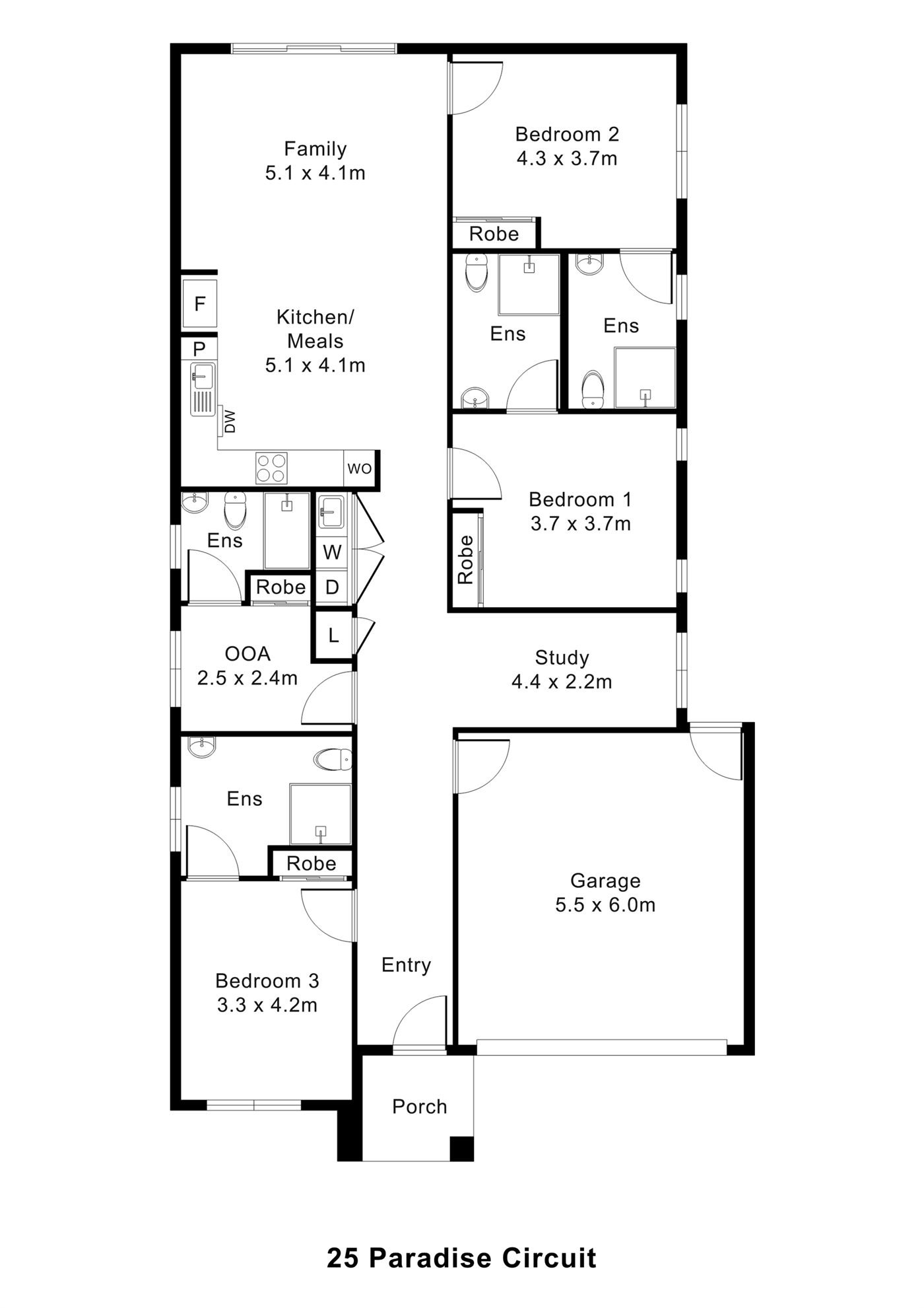 Floorplan of 25 Paradise Circuit, showing the room layout.