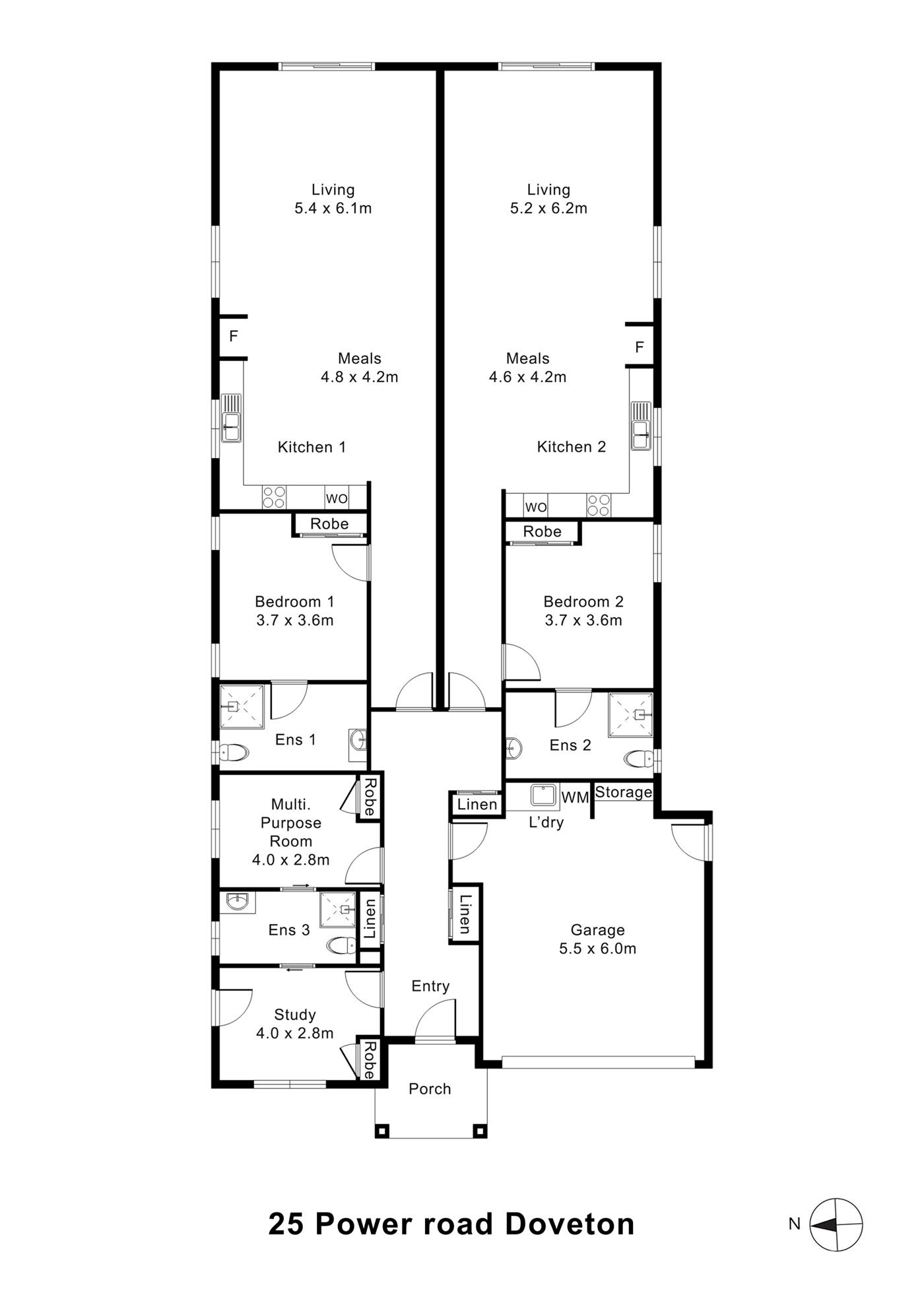 Floorplan of 25 Power Road, showing the room layout.