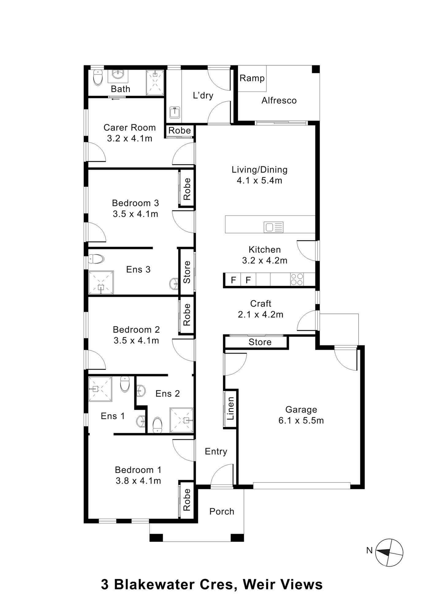 Floorplan of 3 Blakewater Crescent, showing the room layout.