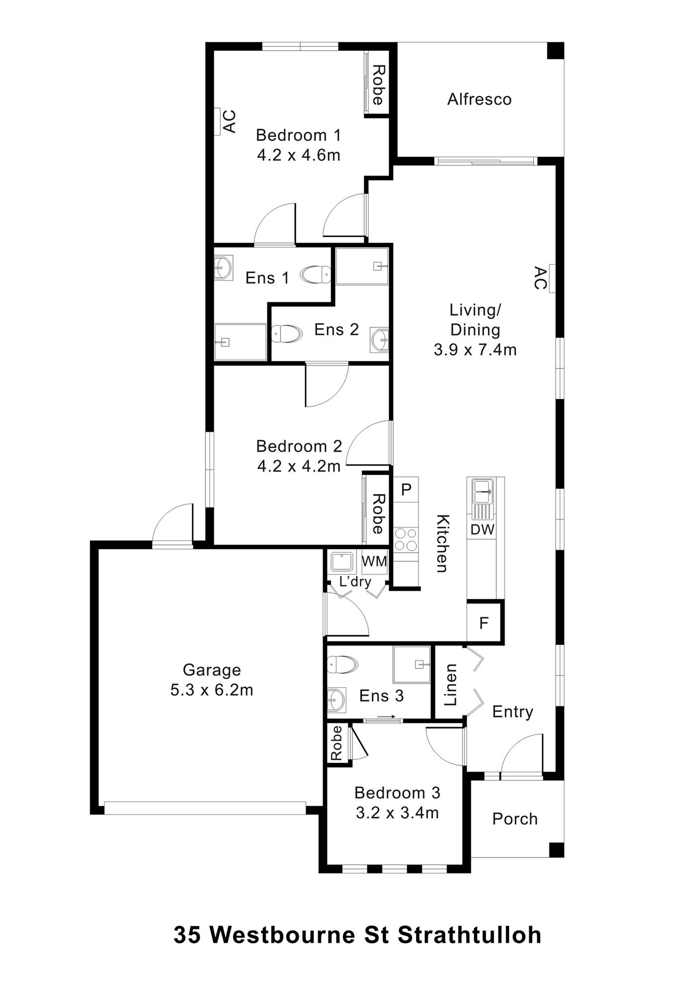 Floorplan of 35 Westbourne Street, showing the room layout.