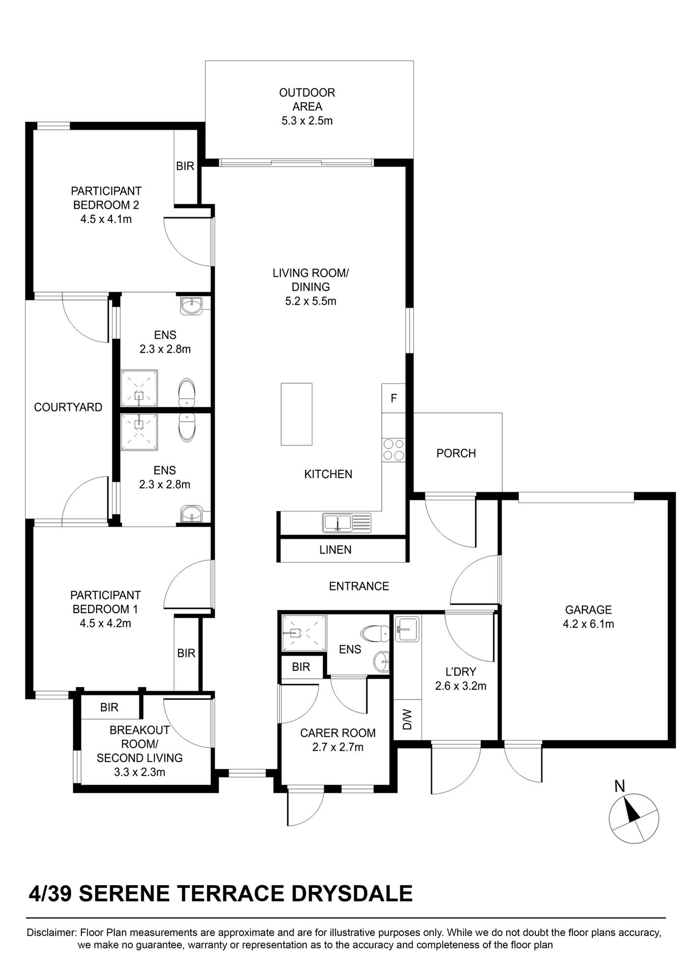 Floorplan of 4/39 Serene Terrace, showing the room layout.