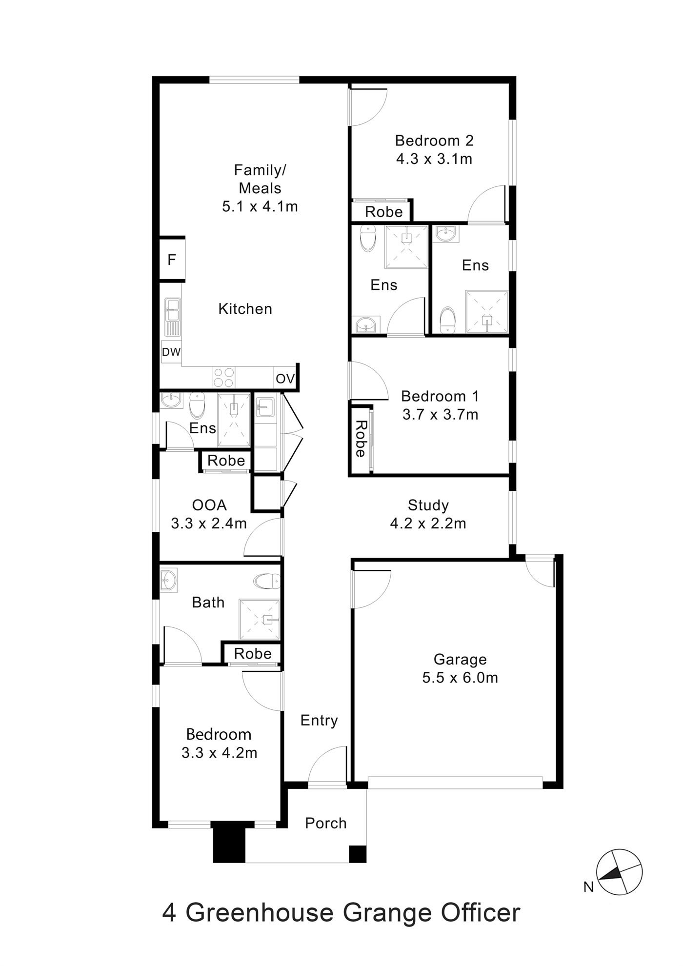 Floorplan of 4 Greenhouse Grange, showing the room layout.