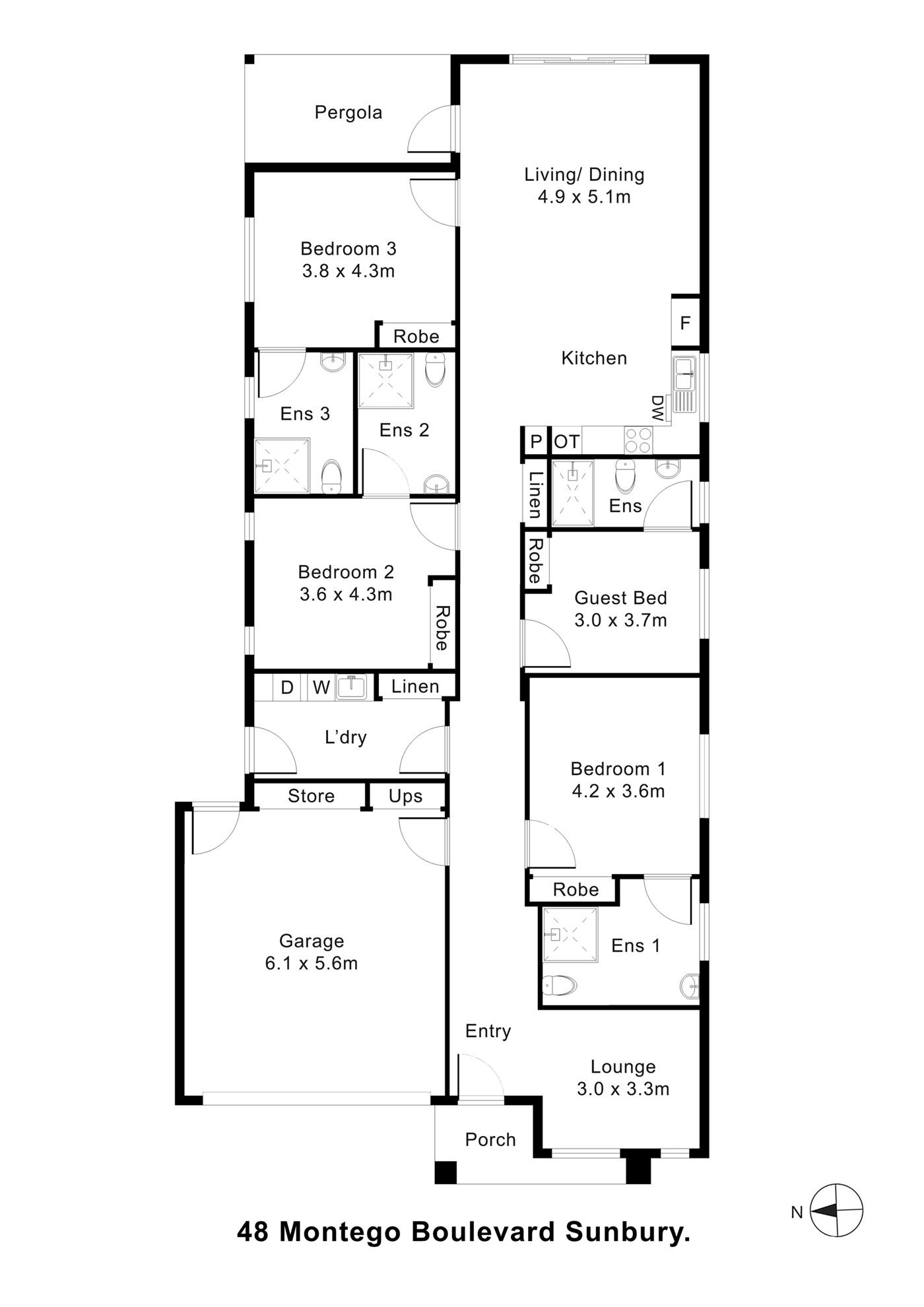Floorplan of 48 Montego Boulevard, showing the room layout.