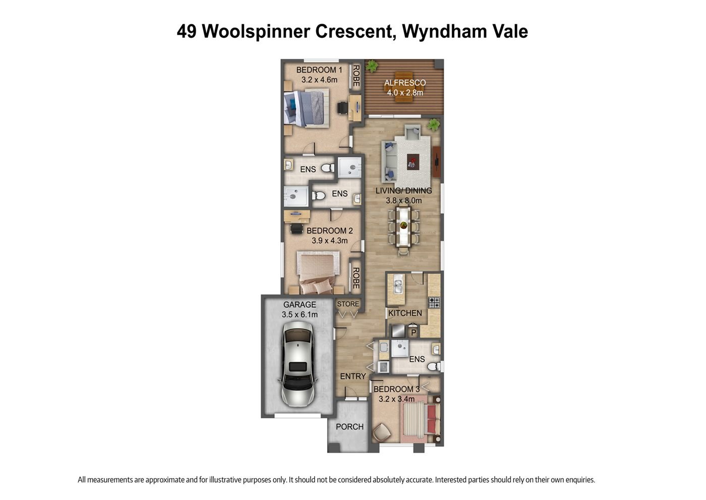 Floorplan of 49 Woolspinner Crescent, showing the room layout.