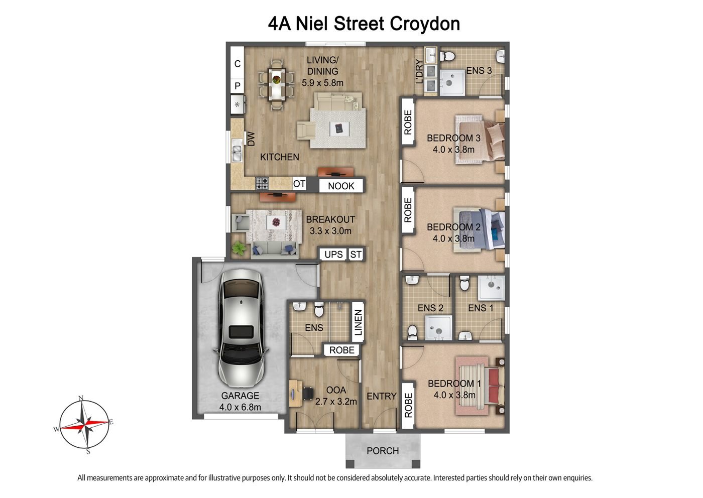 Floorplan of 4A Niel Street, showing the room layout.