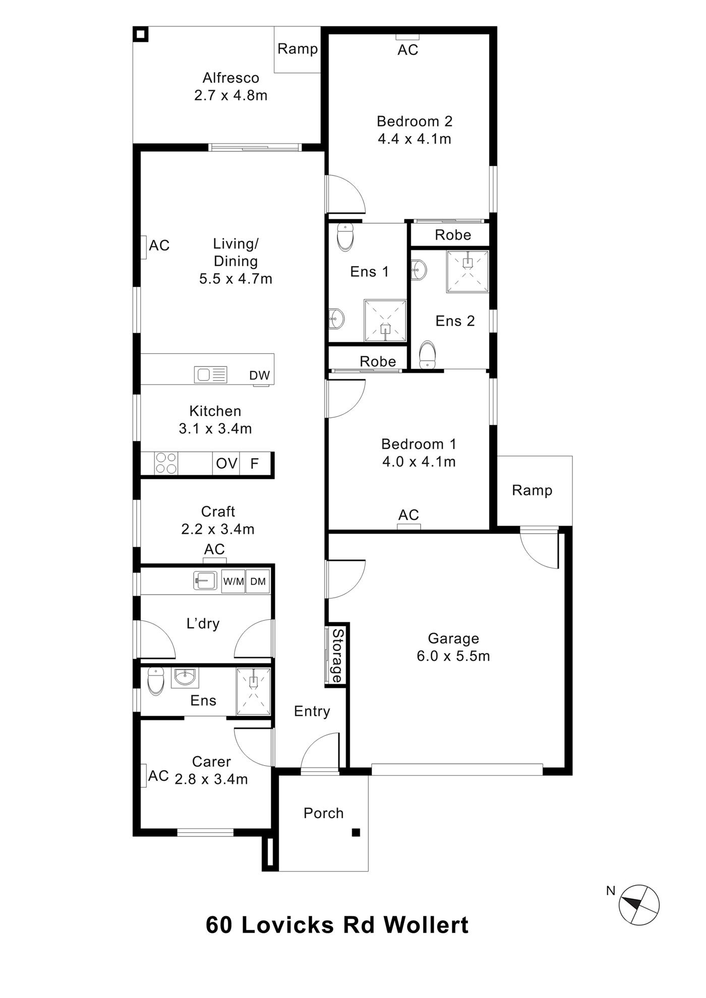 Floorplan of 60 Lovicks Road, showing the room layout.