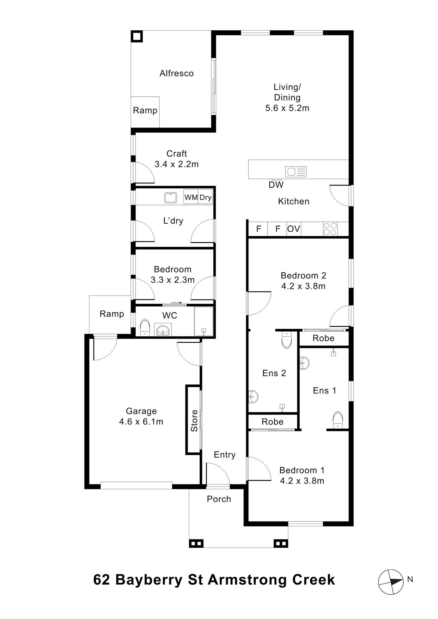 Floorplan of 62 Bayberry Street, showing the room layout.