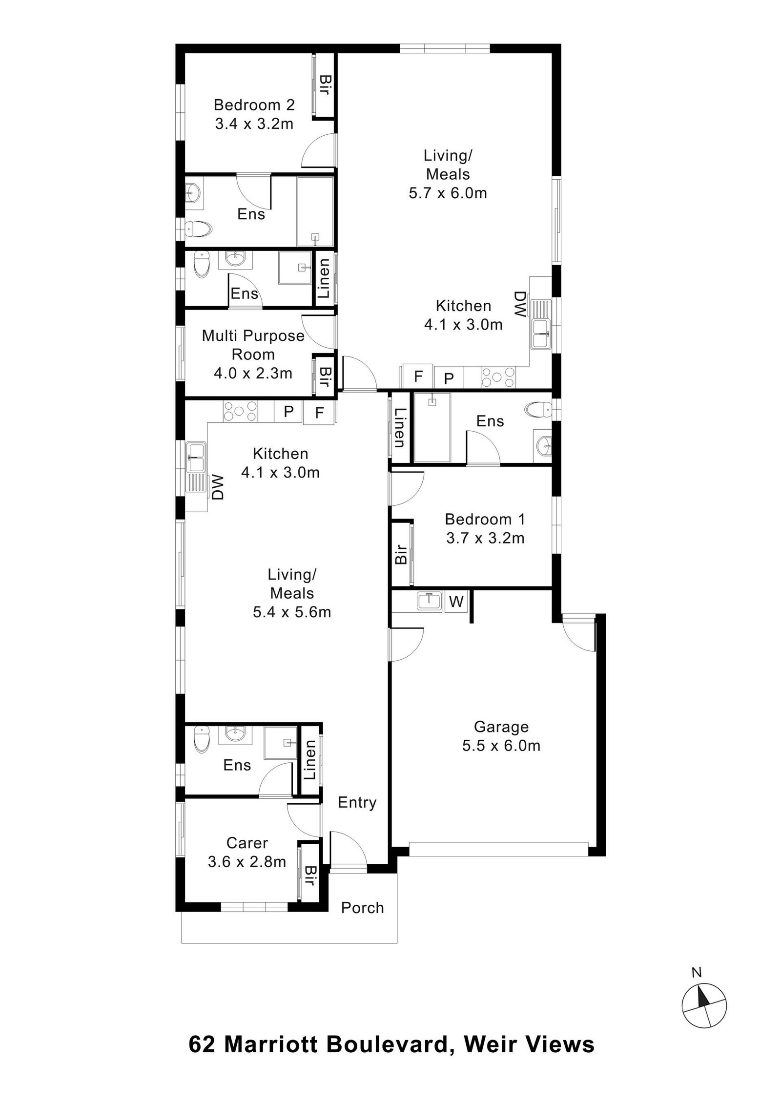 Floorplan of 62 Marriott Boulevard, showing the room layout.