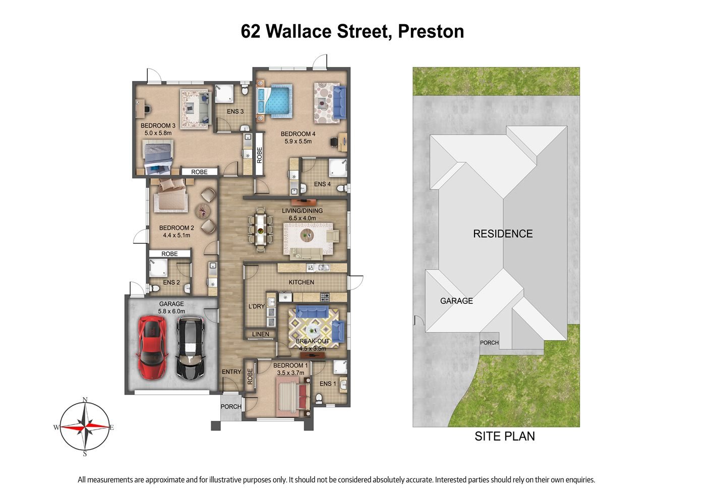 Floor plan and site plan of 62 Wallace Street, Preston.