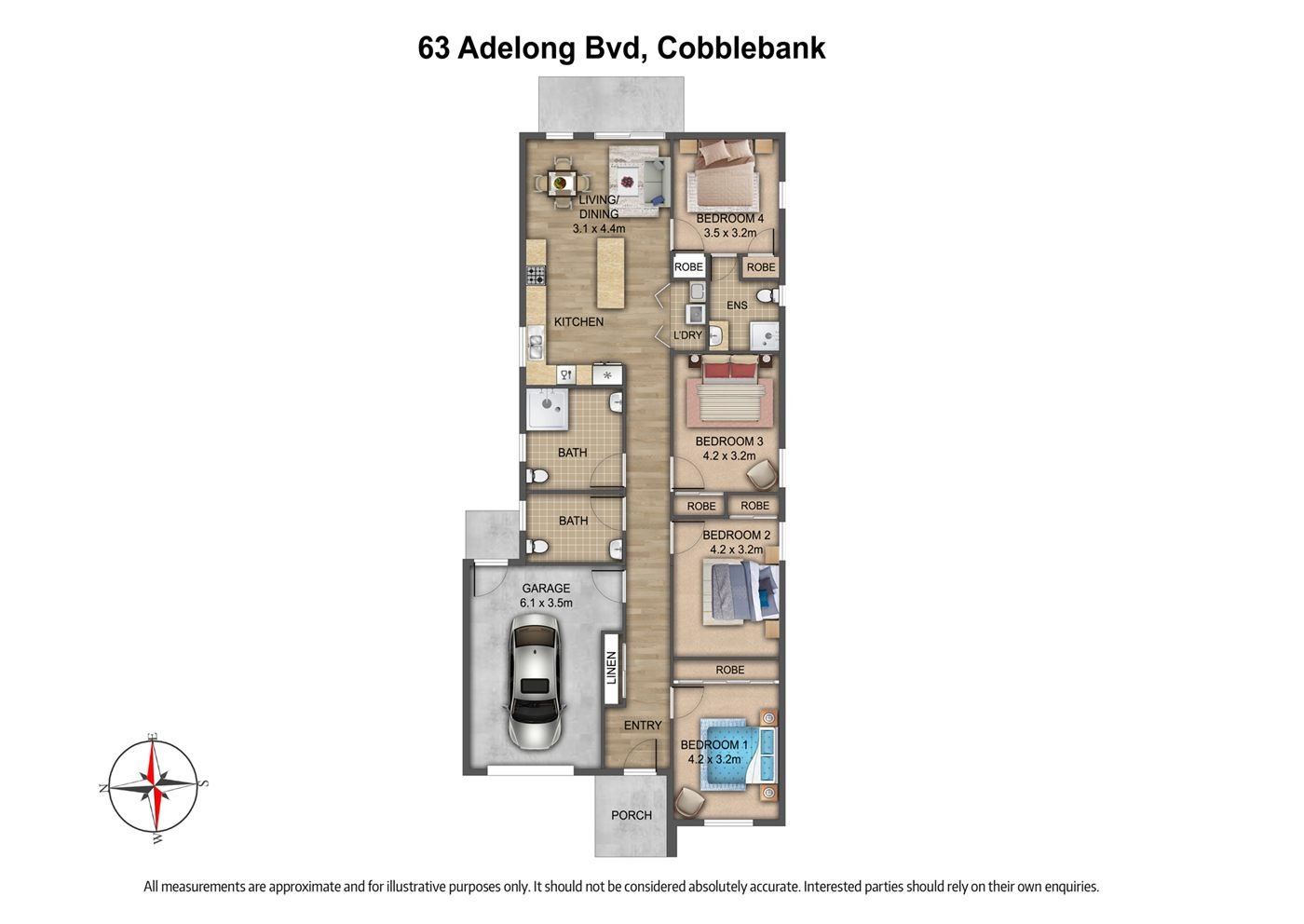 Floorplan of 63 Adelong Boulevard, showing the room layout.