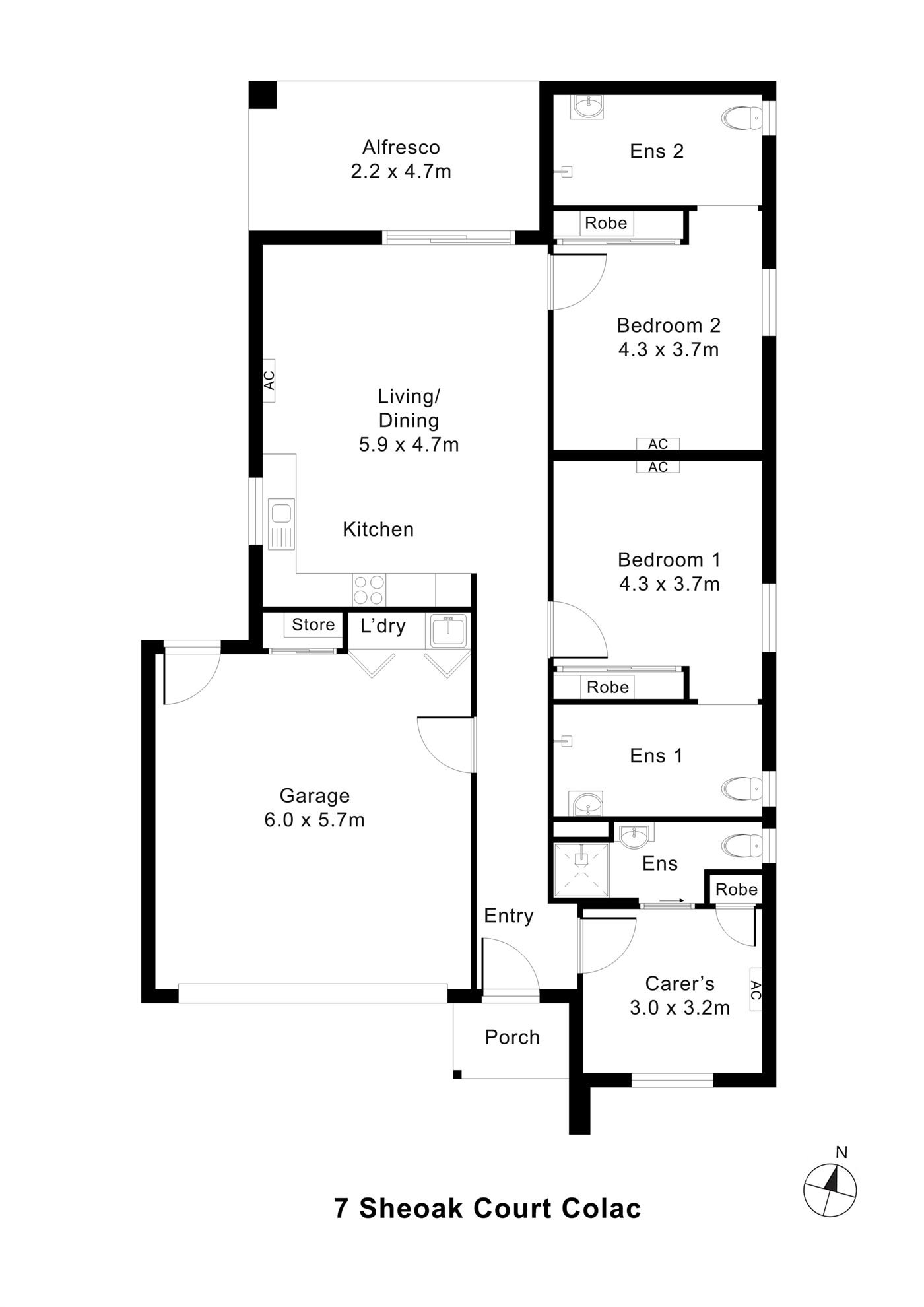 Floorplan of 7 Sheoak Court, showing the room layout.