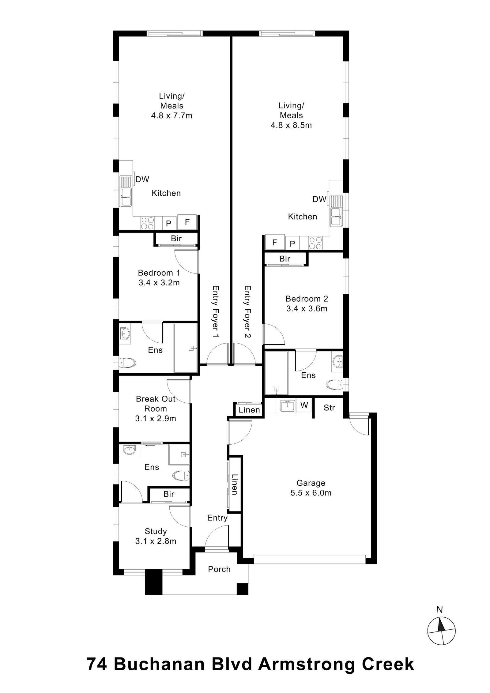 Floorplan of 74 Buchanan Boulevard, showing the room layout.