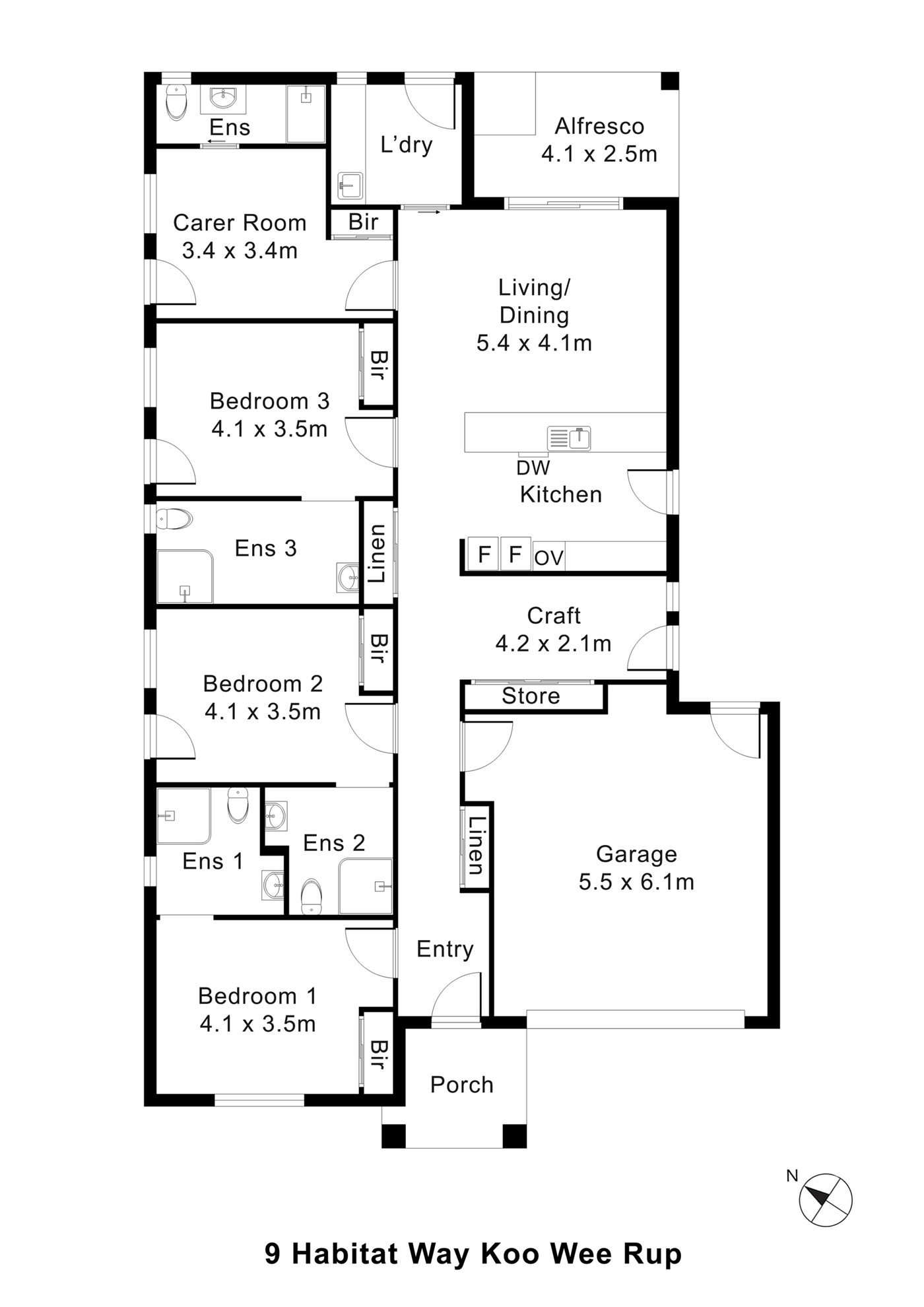 Floorplan of 9 Habitat Way, showing the room layout.