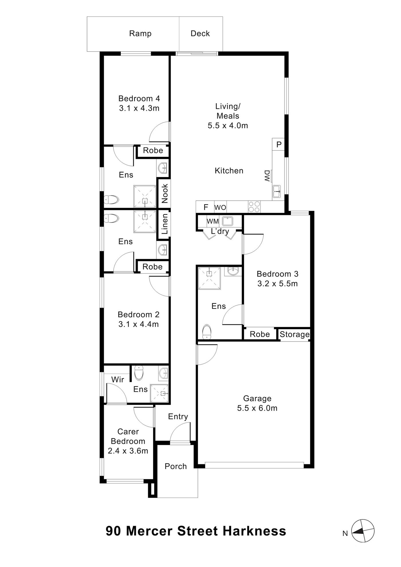 Floorplan of 90 Mercer Street, showing the room layout.