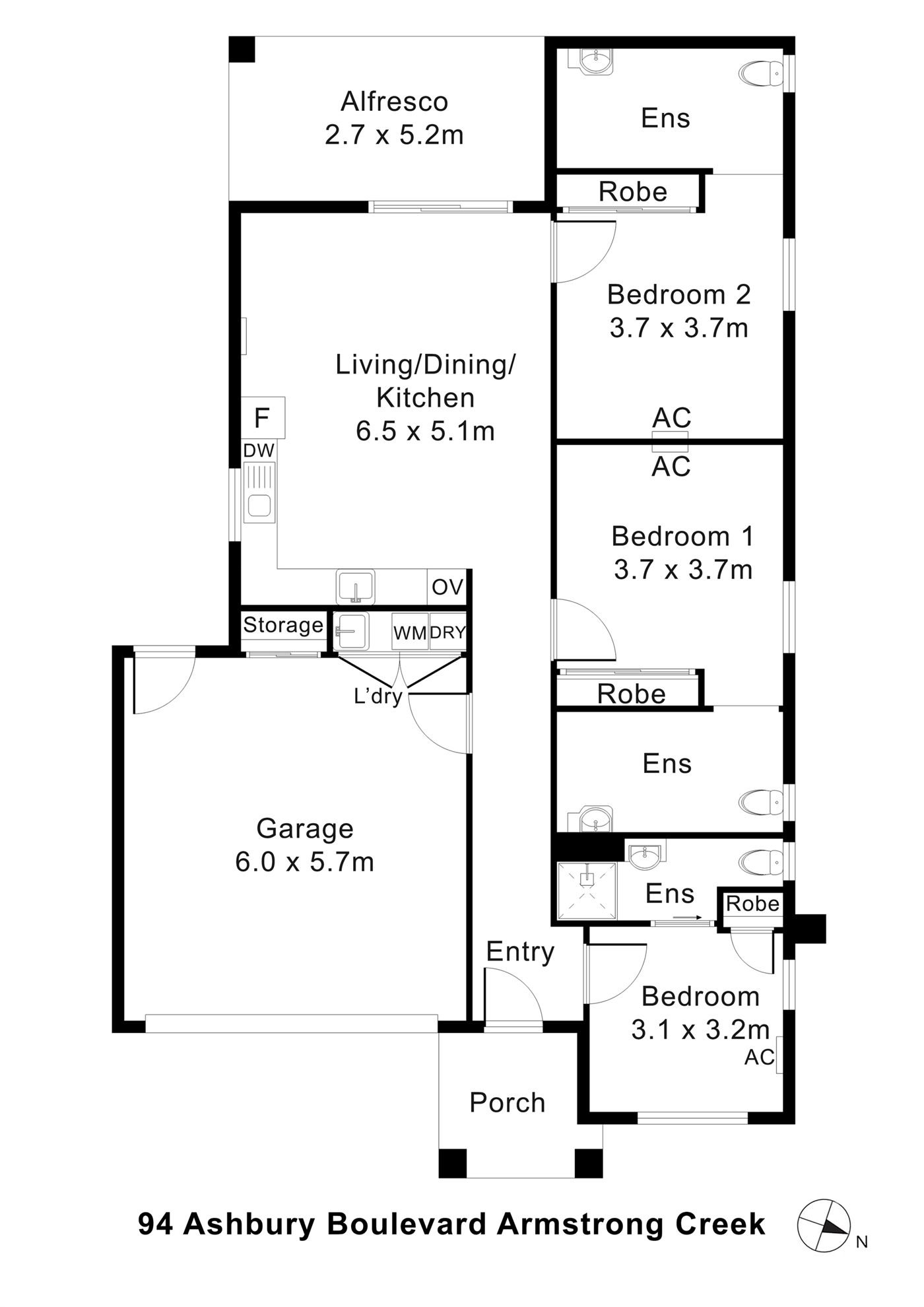 Floorplan of 94 Ashbury Boulevard, showing the room layout.