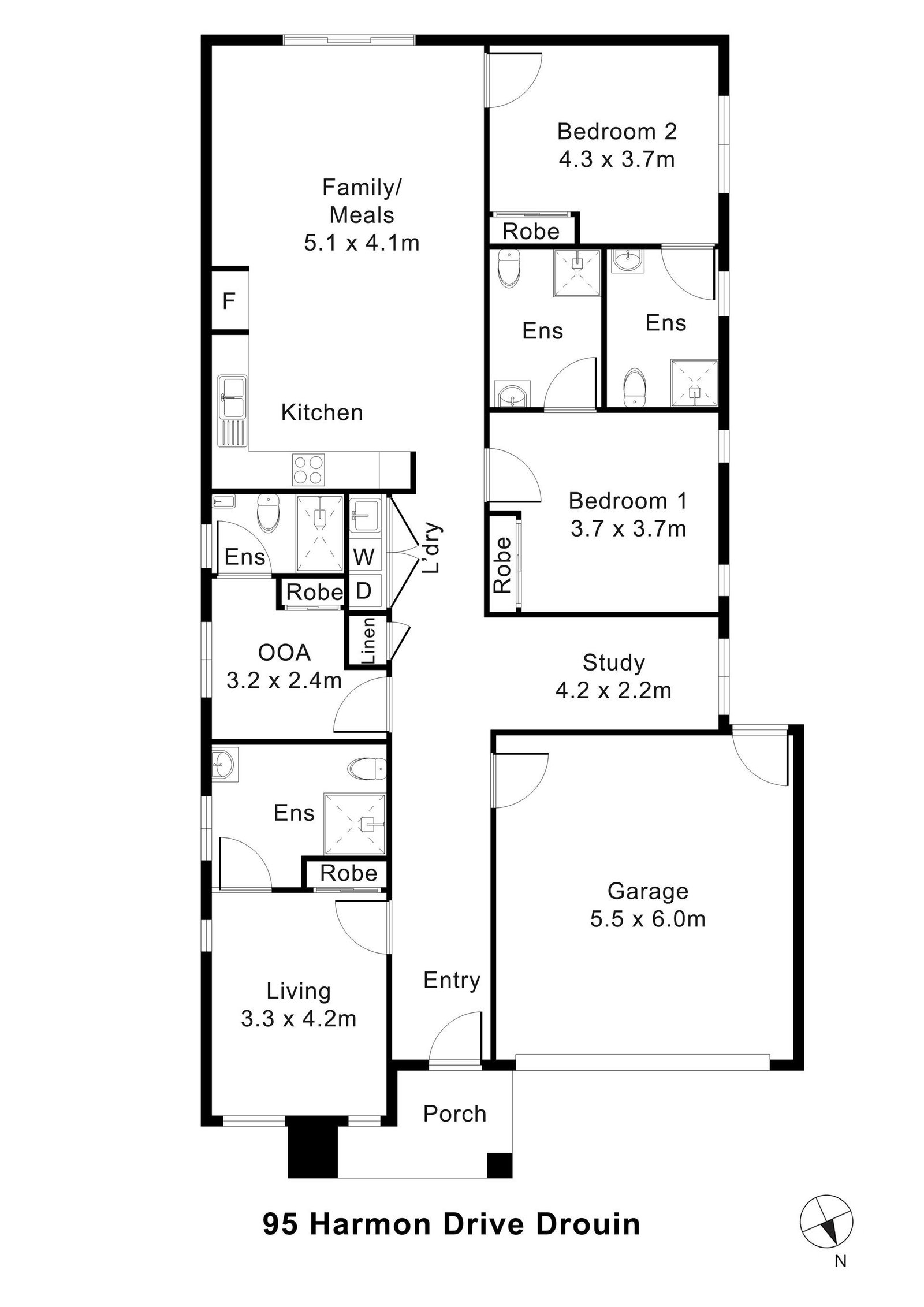 Floorplan of 95 Harmon Drive, showing the room layout.